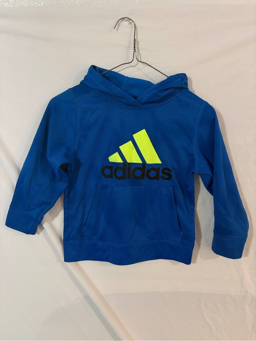 adidas Bright Blue Kids Hoodie with Neon Yellow Logo